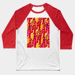 RED MACAWS ,YELLOW LEAVES,TROPICAL PLANTS FLORAL PATTERN Baseball T-Shirt